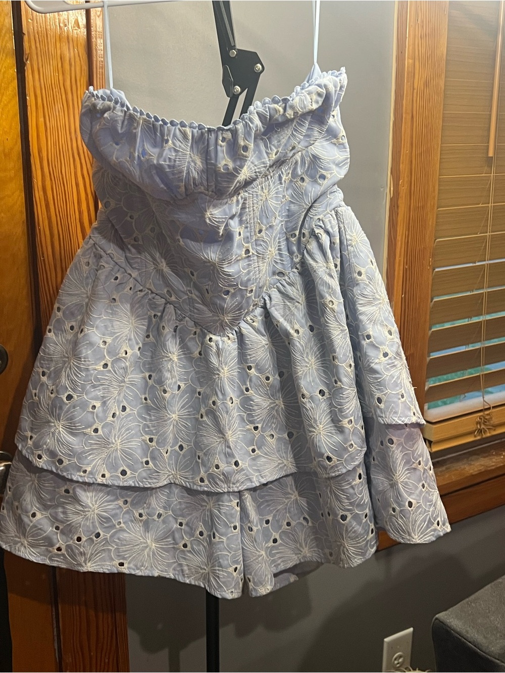 Light Blue Eyelet Tiered Mini romper